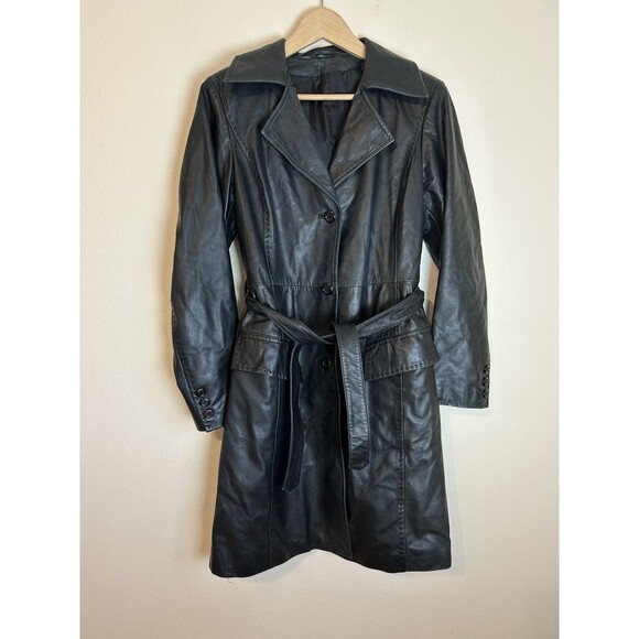 Vintage Italian Leather Jacket Womens M Single Breasted Blazer Car Coat Duster - Picture 1 of 7